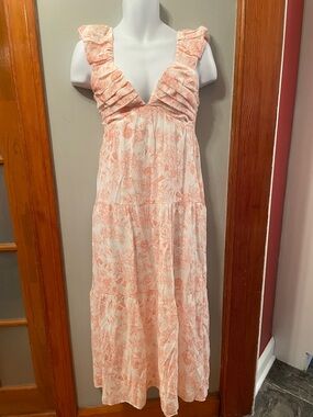 ⭐️NWT HUNTER & BROWN Toile Floral Maxi Dress Sweetheart Pleats Coquette Coastal